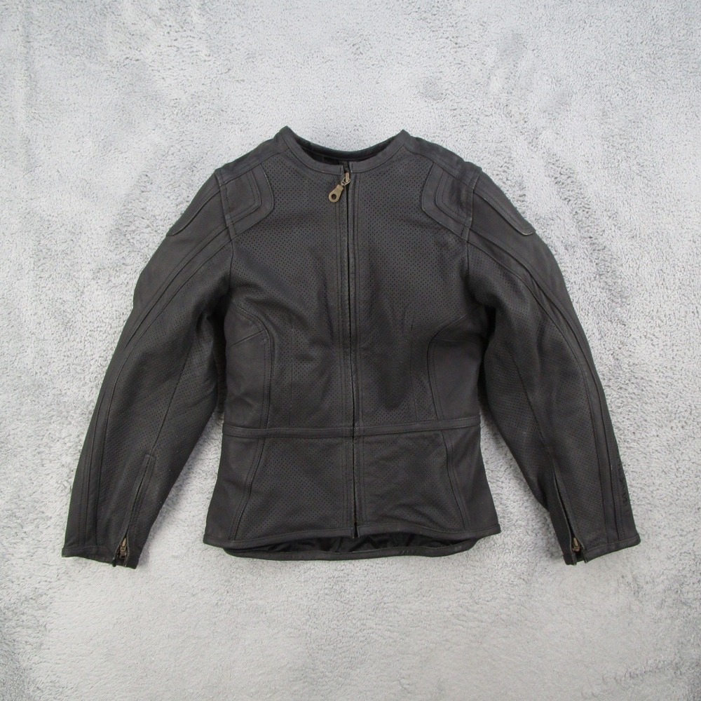 Frank Thomas Motorcycle Jacket Women 10 Black Leather Perforated Biker